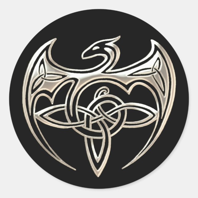 Sticker Rond Le Celtic Trine de dragon argenté et noir noue (Devant)
