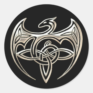 Sticker Rond Le Celtic Trine de dragon argenté et noir noue