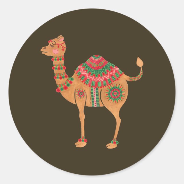 Sticker Rond Le chameau ethnique (Devant)