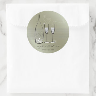 Sticker Rond Le Champagne Bubbly Argent Bravo Mariage élégant