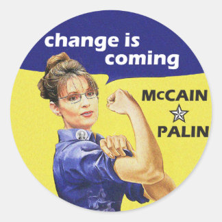 Sticker Rond "le changement arrive" Mccain / Palin Parti républ