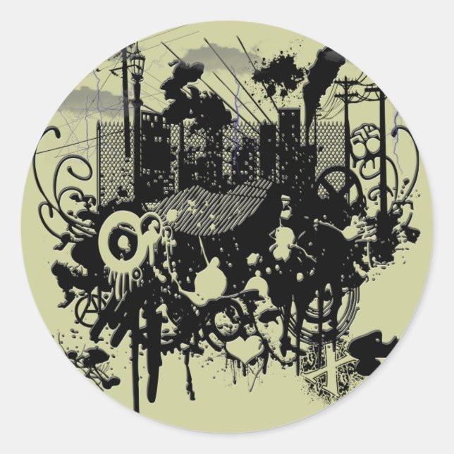 Sticker Rond Le chaos urbain (Devant)