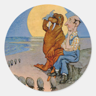 Sticker Rond Le charpentier et le morse et les huîtres
