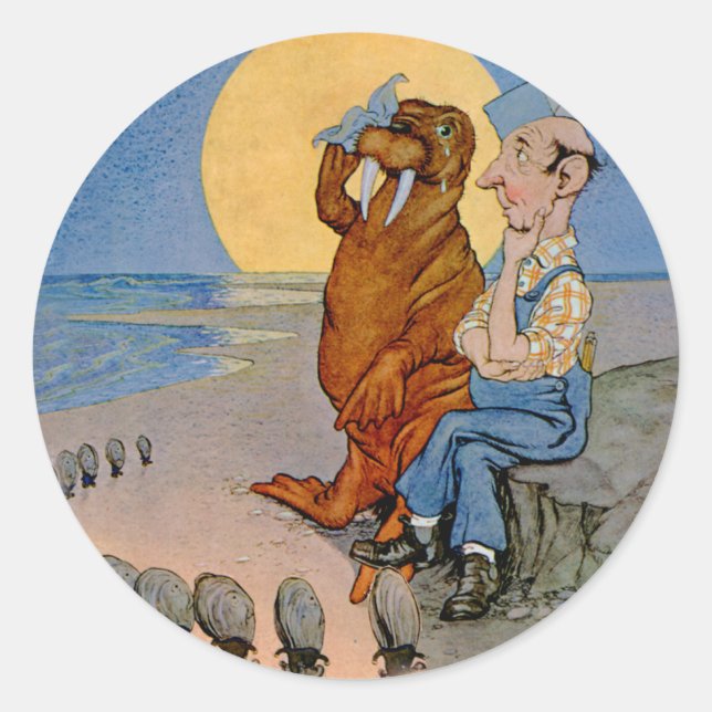 Sticker Rond Le charpentier et le Walrus et les huîtres (Devant)