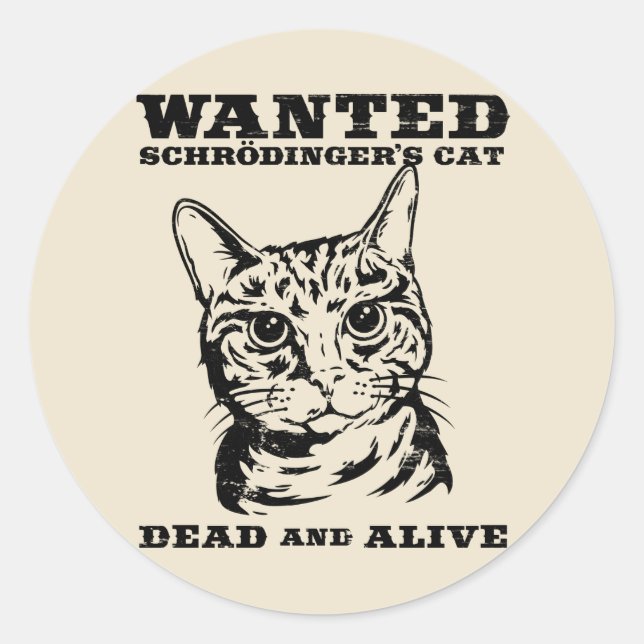 Sticker Rond Le chat de Schrodinger voulait mort ou vivant (Devant)
