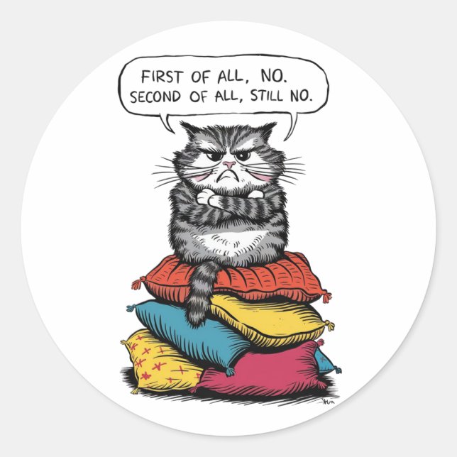 Sticker Rond Le chat devrait être assis sur une pile (Devant)
