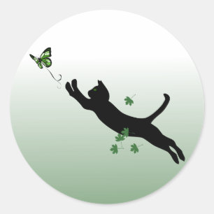 Sticker Rond Le chat et le papillon