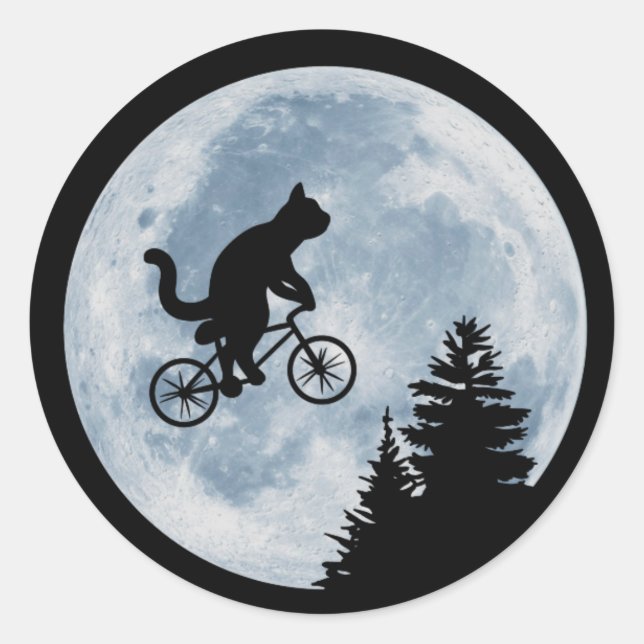 Sticker Rond Le chat fait du vélo sur l'arrière - plan de la lu (Devant)