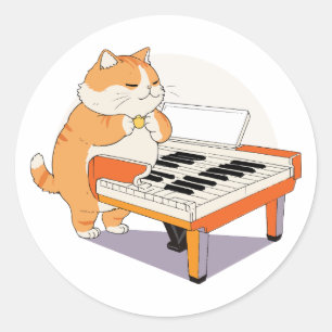 Sticker Rond Le Chat Joue Le Piano