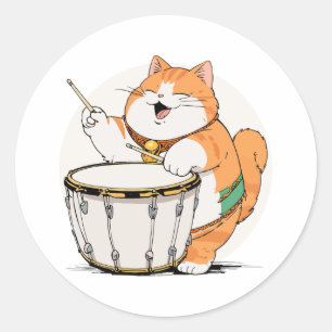 Sticker Rond Le Chat Joue Le Tambour
