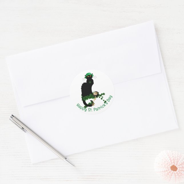 Sticker Rond Le Chat Noir Fête de la Saint-Patrick (Enveloppe)
