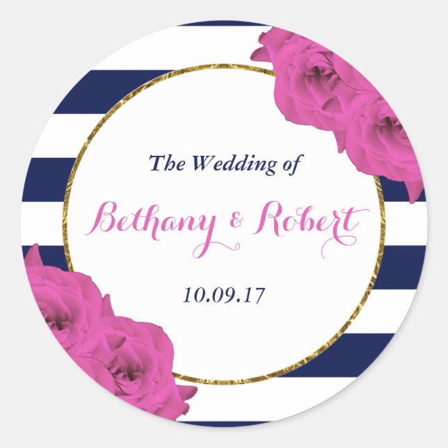 Sticker Rond Le Chic Moderne Luxe Mariage Collection Rose Roses (Devant)