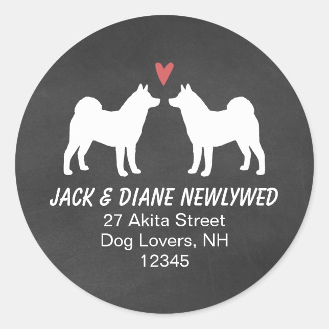 Sticker Rond Le chien d'Akita silhouette l'adresse de retour (Devant)