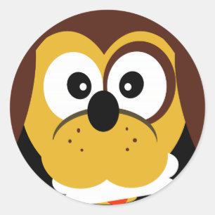 Sticker Rond Le chien mignon de bande dessinée avec l'os badin