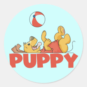 Sticker Rond Le chiot joue des T-shirts et des cadeaux