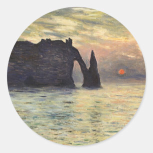 Sticker Rond Le Cliff Etretat, coucher de soleil de Claude Mone