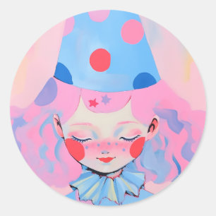 Sticker Rond Le clown aux cheveux roses
