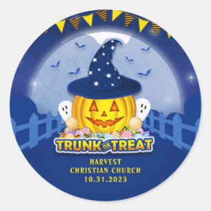 Sticker Rond Le coffre de l'enfant d'Halloween ou le Citrouille
