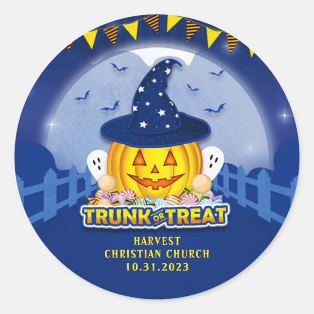 Sticker Rond Le coffre de l'enfant d'Halloween ou le Citrouille (Devant)