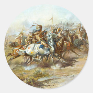 Sticker Rond Le combat de la custer par Charles Marion Russell
