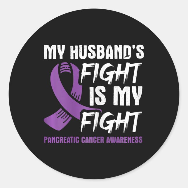 Sticker Rond Le combat de mon mari est mon combat cancer du pan (Devant)