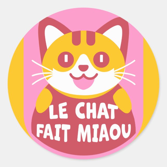 Sticker Rond Le Conversation Fait Miaou Cute French Orange Tabb (Devant)