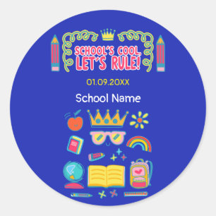 Sticker Rond "Le cool de l’école, règle" citations de motivatio