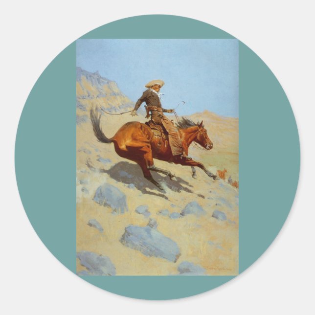 Sticker Rond Le Cowboy de Frederic Remington (1902) (Devant)