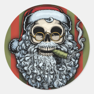 Sticker Rond Le crâne de Père Noël Smokin