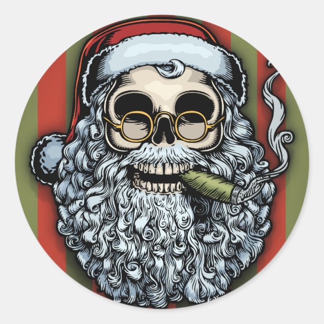 Sticker Rond Le crâne de Père Noël Smokin (Devant)