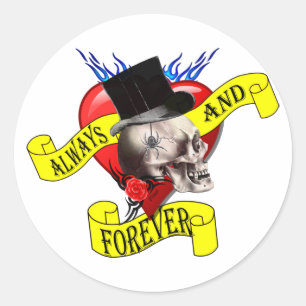 Sticker Rond Le crâne romatique et les Valentines aiment le tat