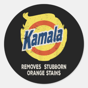 Sticker Rond Le détergent Kamala élimine les taches d'orange tê