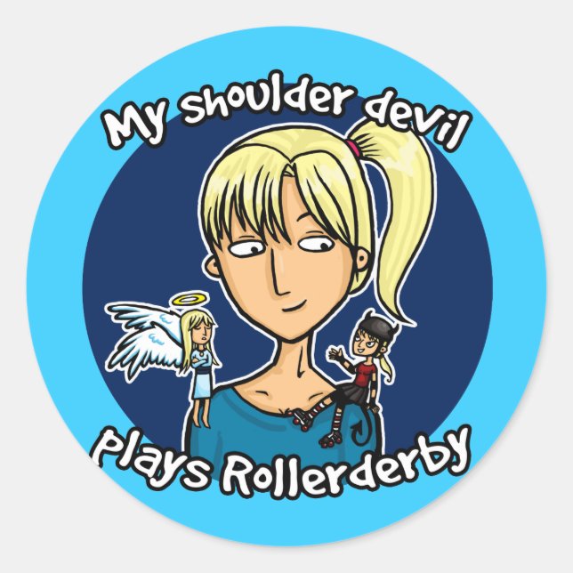 Sticker Rond Le diable de l'épaule joue le rollerderby (Devant)