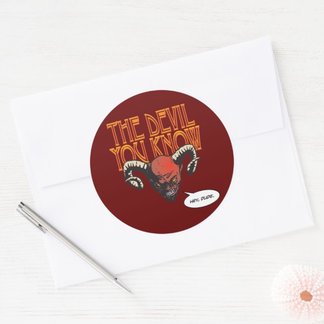 Sticker Rond Le diable que vous connaissez Dk Red BG (Enveloppe)