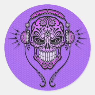 Sticker Rond Le DJ pourpre sucrent le crâne
