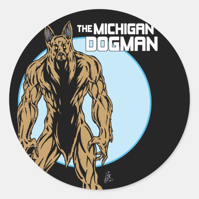 Sticker Rond Le Dogman du Michigan (Devant)
