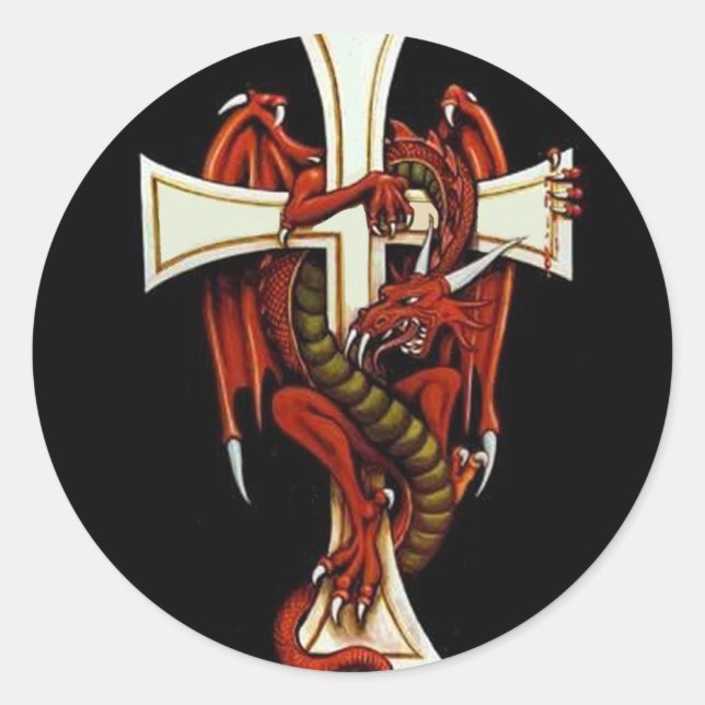 Sticker Rond Le Dragon et la Croix (Devant)