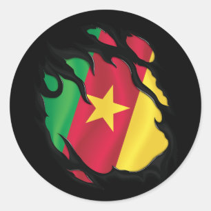 Sticker Rond Le drapeau camerounais déchiré