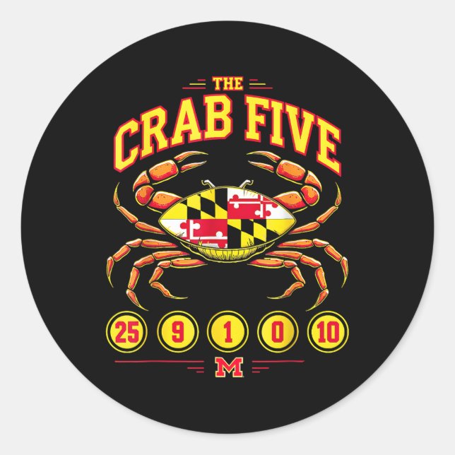 Sticker Rond Le drapeau de crabe Cinq crabes Maryland (Devant)