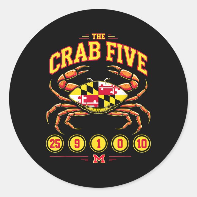 Sticker Rond Le drapeau de crabe Cinq crabes Maryland (Devant)