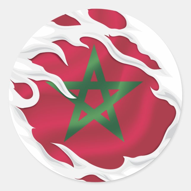 Sticker Rond Le drapeau du Maroc déchiré (Devant)