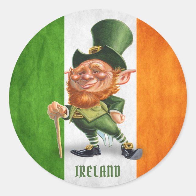 STICKER ROND LE DRAPEAU IRLANDAIS LEPRECHAUN (Devant)