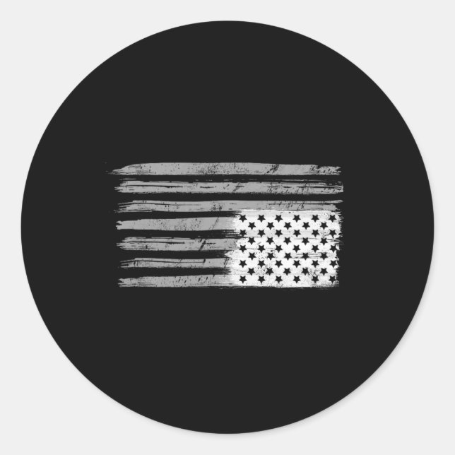 Sticker Rond Le Drapeau Noir Et Blanc Américain Résiste À L'Inv (Devant)