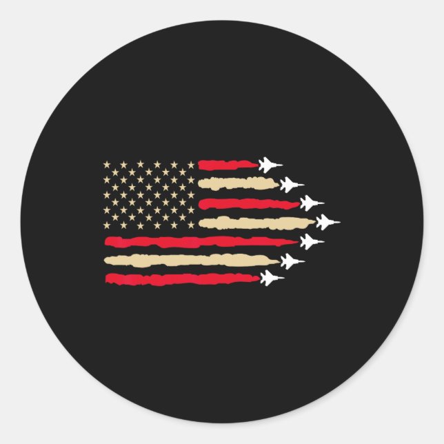 Sticker Rond Le Drapeau Patriotique Américain Jette Avion 4e De (Devant)