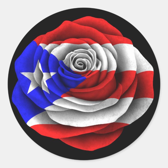 Sticker Rond Le drapeau Rose portoricain noir (Devant)