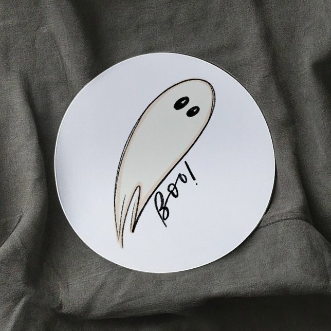 Sticker Rond Le fantôme illustré de Boo Halloween (Boo Halloween Illustrated Ghost Classic Round Sticker)