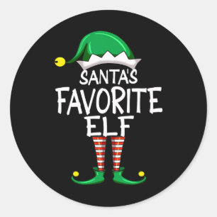 Sticker Rond Le Fun Noël Pyjama Elfe Préféré du Père Noël