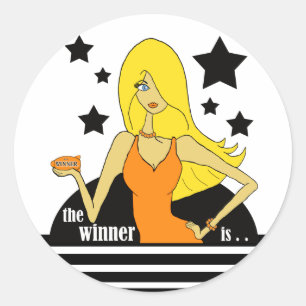 Sticker Rond Le gagnant est dans une robe orange