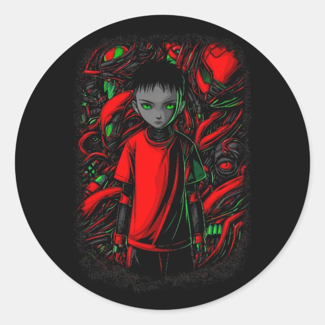 Sticker Rond Le Garçon et les Machines (Devant)