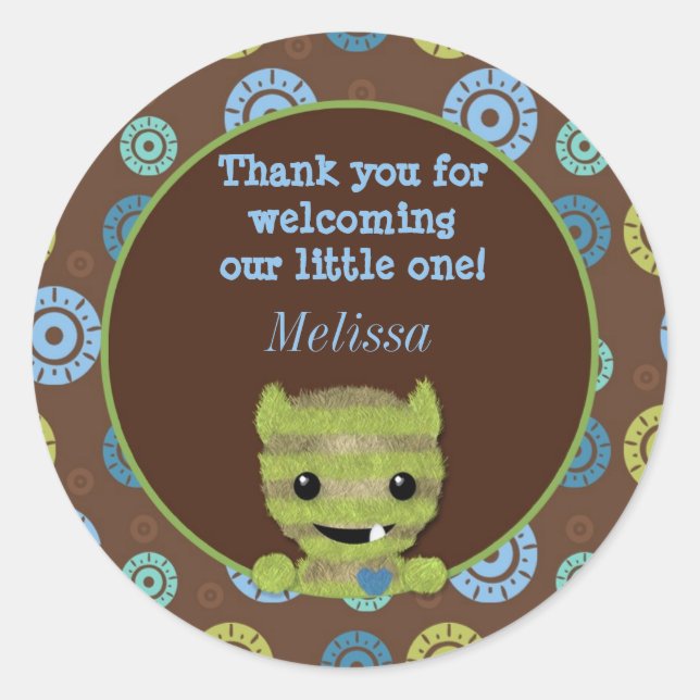 Sticker Rond LE GARÇON MONSTER JETER UN Baby shower de livre bl (Devant)